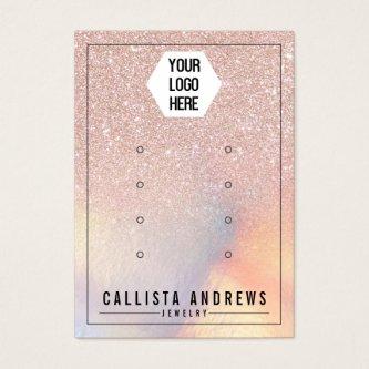 Rose Gold Glitter Iridescent Logo Earrings Display