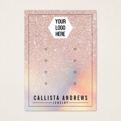 Rose Gold Glitter Iridescent Logo Earrings Display