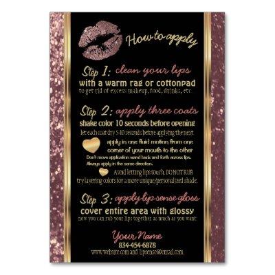 Rose Gold Glitter Lip How to Apply Instructions Table Number