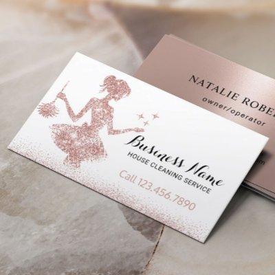 Rose Gold Glitter Maid & Feather Duster Cleaning
