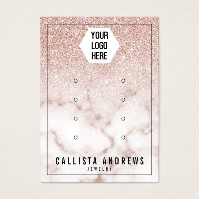 Rose Gold Glitter Marble Logo Earrings Display