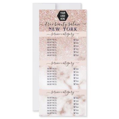 Rose Gold Glitter Marble Logo Salon Price List