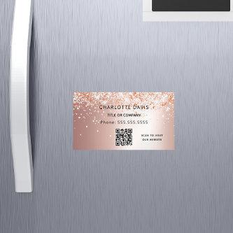 Rose gold glitter metallic elegant QR code  Magnet