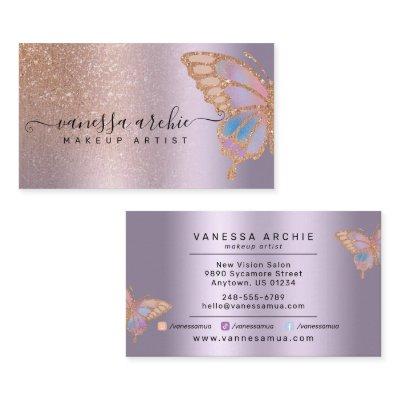 Rose Gold Glitter Metallic Lavender Foil Butterfly