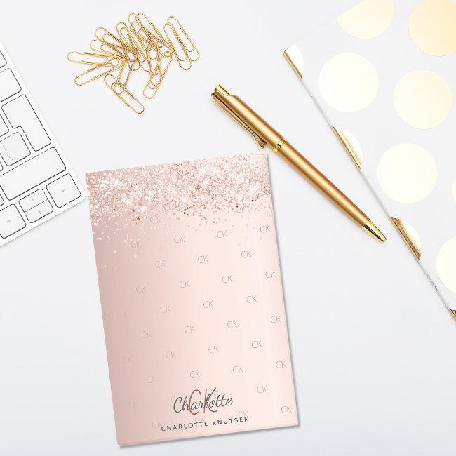 Rose gold glitter monogram initials post-it notes