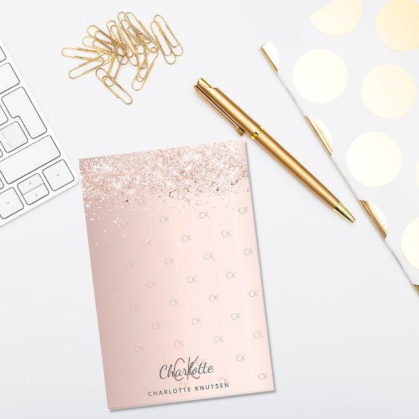 Rose gold glitter monogram initials post-it notes