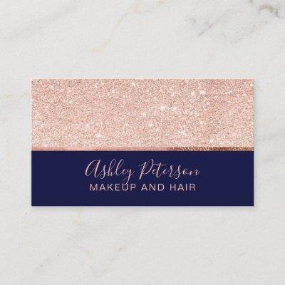 Rose gold glitter navy blue hair makeup typography