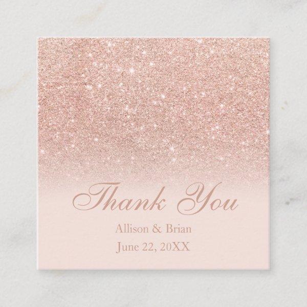 Rose gold glitter ombre blush thank you wedding square