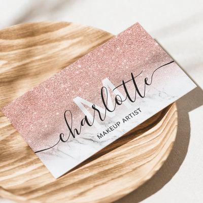 Rose gold glitter ombre marble name makeup logo