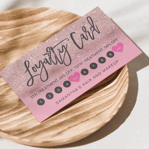 Rose gold glitter pink ombre script makeup 10 loyalty card