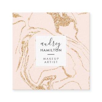 Rose gold glitter pink white marble elegant makeup square