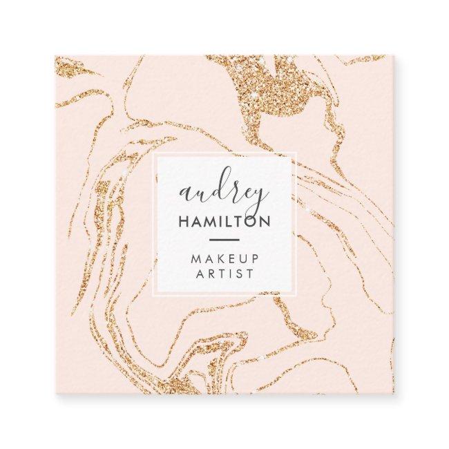 Rose gold glitter pink white marble elegant makeup square