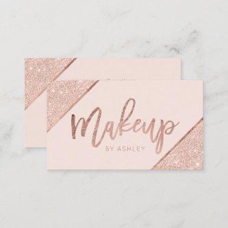 Rose gold glitter script blush makeup typography