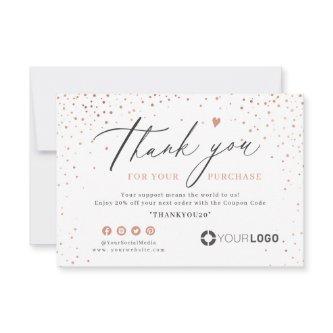 Rose gold glitter simple script business logo thank you card