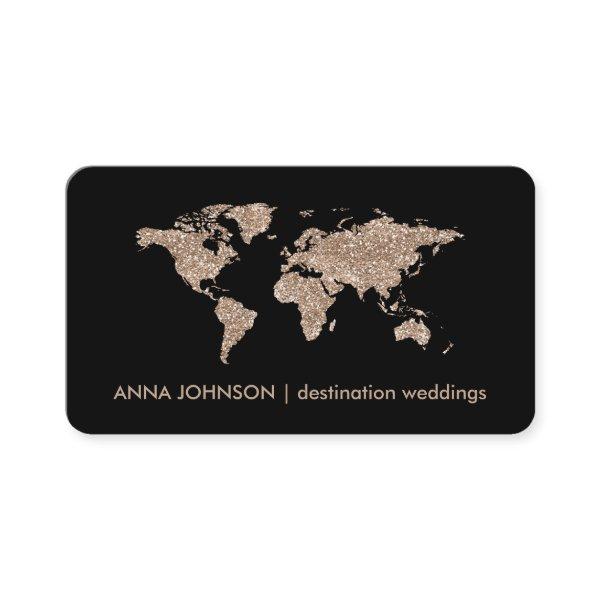 Rose Gold Glitter World Map Global Travel Agent