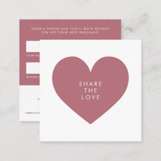 Rose Gold Heart Minimalist Share the Love Business Referral Card