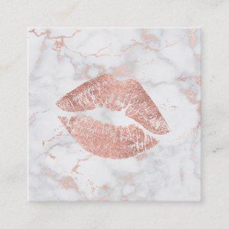 rose gold kiss on pink grey marble makeup artist square
