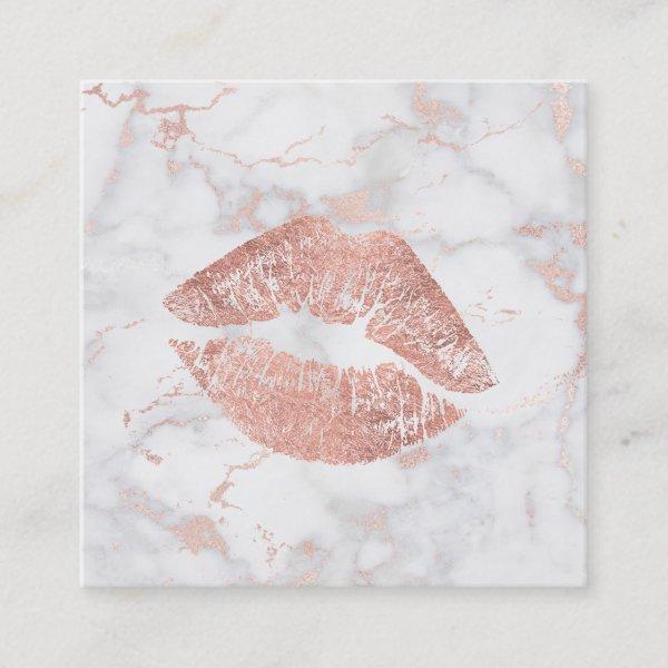 rose gold kiss on pink grey marble makeup artist square