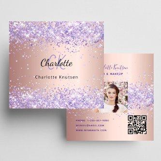 Rose gold lavender glitter photo qr code square