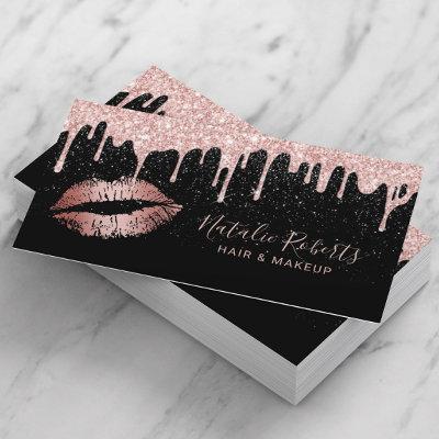 Rose Gold Lips Glam Glitter Drips Beauty Salon