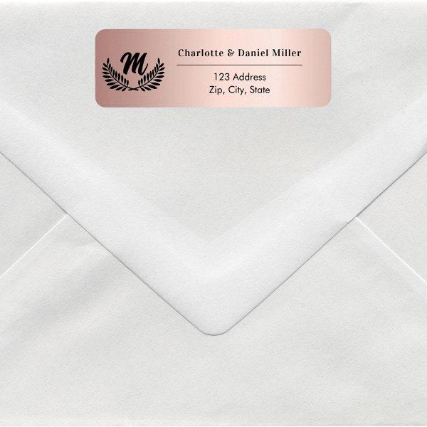Rose gold monogram initials return address label