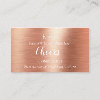 Rose Gold Monogram Wedding Reception Drink Ticket