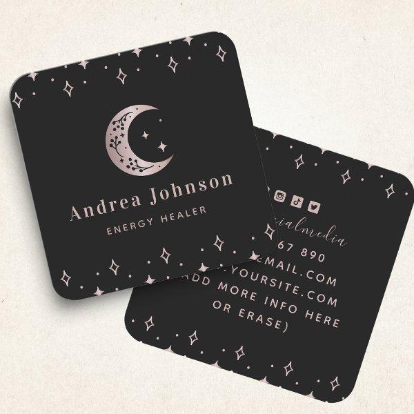Rose Gold Mystic Moon & Star Sparkles Modern Witch Square