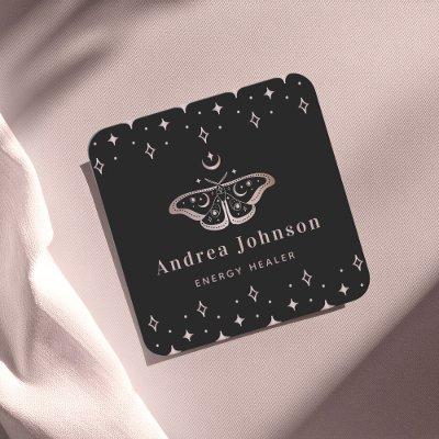 Rose Gold Mystic Moth Butterfly Celestial Moon Square