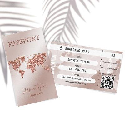Rose Gold Passport World Map Boarding Pass