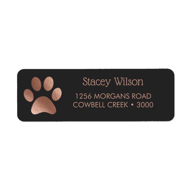 Rose Gold Paw Print Logo On Deep Charcoal Label