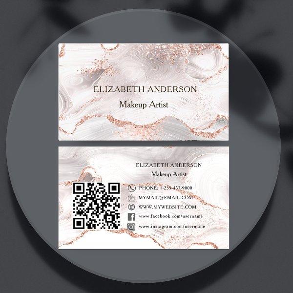 Rose gold pink agate marble QR code social media
