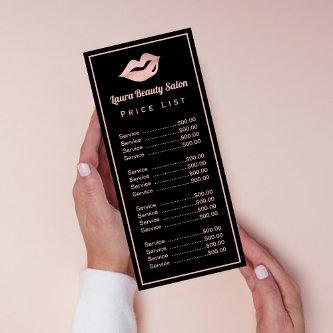 Rose Gold Pink & Black Beauty Salon Price List Rack Card
