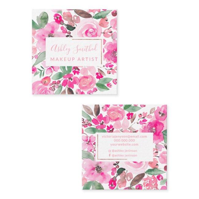 Rose Gold pink floral watercolor chic makeup Square