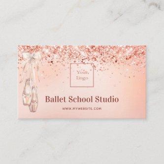 Rose gold pink glitter ballet studio school logo