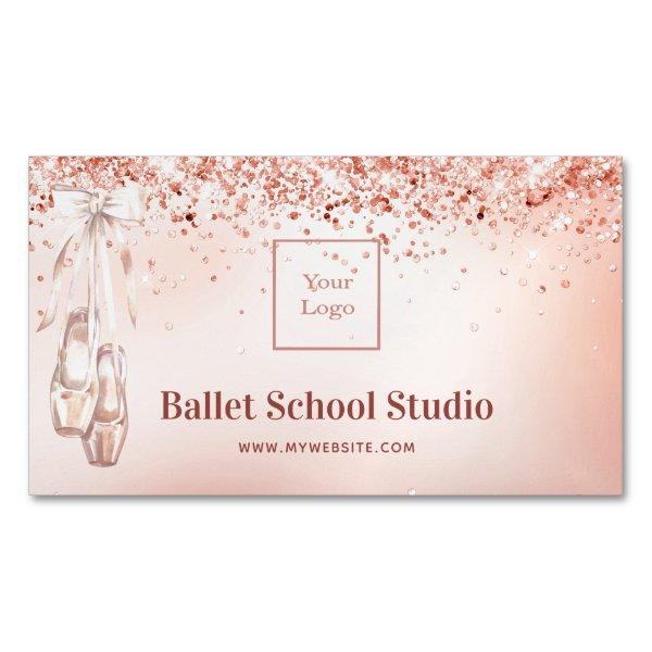 Rose gold pink glitter ballet studio school logo  magnet