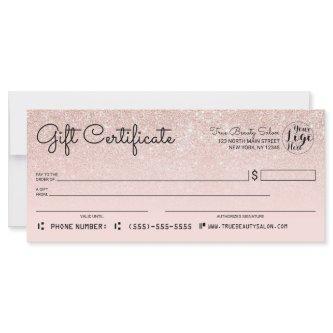 Rose Gold Pink Glitter Check Gift Certificate