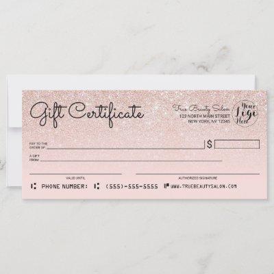 Rose Gold Pink Glitter Check Gift Certificate