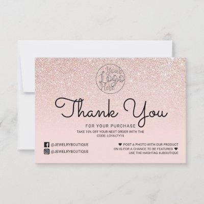 Rose Gold Pink Glitter Ombre Customer Thank You