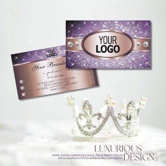 Rose Gold Purple Glitter Stars Diamonds add Logo