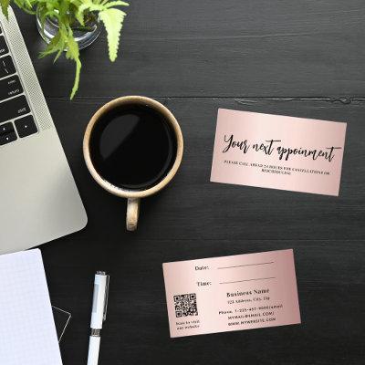 Rose gold QR code business appointment card