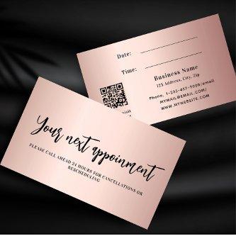 Rose gold QR code business appointment card