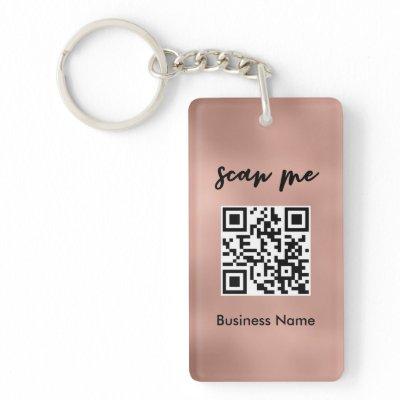 Rose Gold QR Code  Your Logo Custom  Keychain