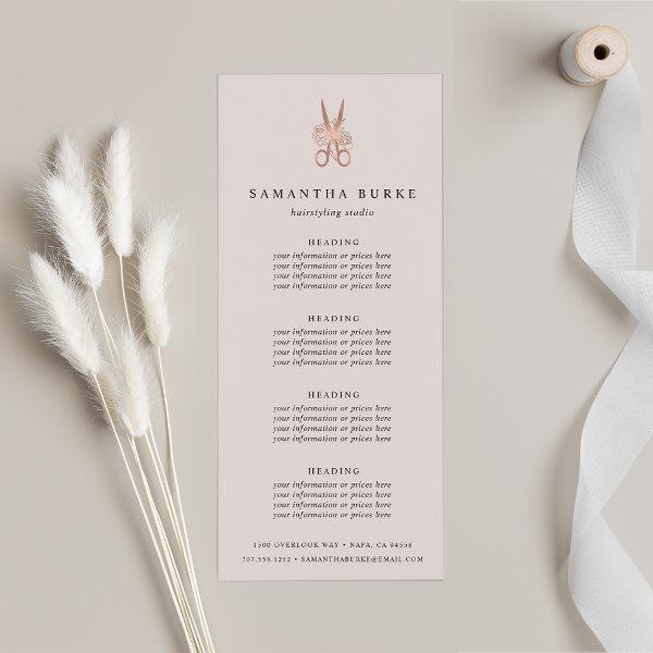 Rose Gold Scissors | Salon Pricing or Services Rack Card