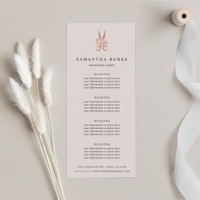 Rose Gold Scissors | Salon Pricing or Services Rack Card