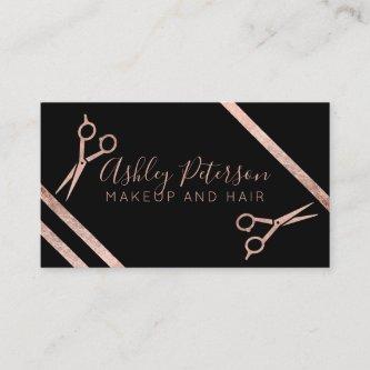 Rose gold scissors stripes hair makeup typography