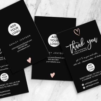 Rose gold script heart black logo order thank you