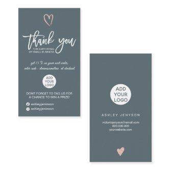 Rose gold script heart blue logo order thank you