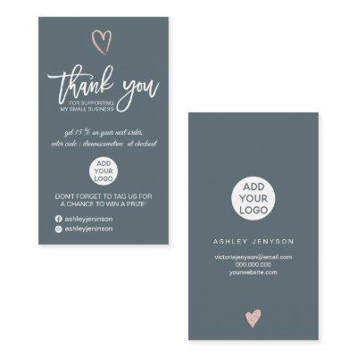 Rose gold script heart blue logo order thank you
