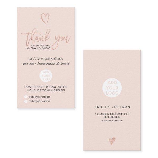 Rose gold script heart blush logo order thank you