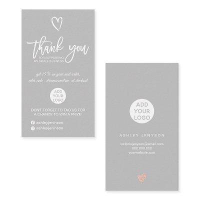 Rose gold script heart gray logo order thank you